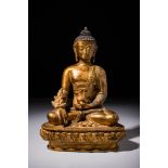 TIBETAN PAINTED BRONZE MEDICINE BUDDHA