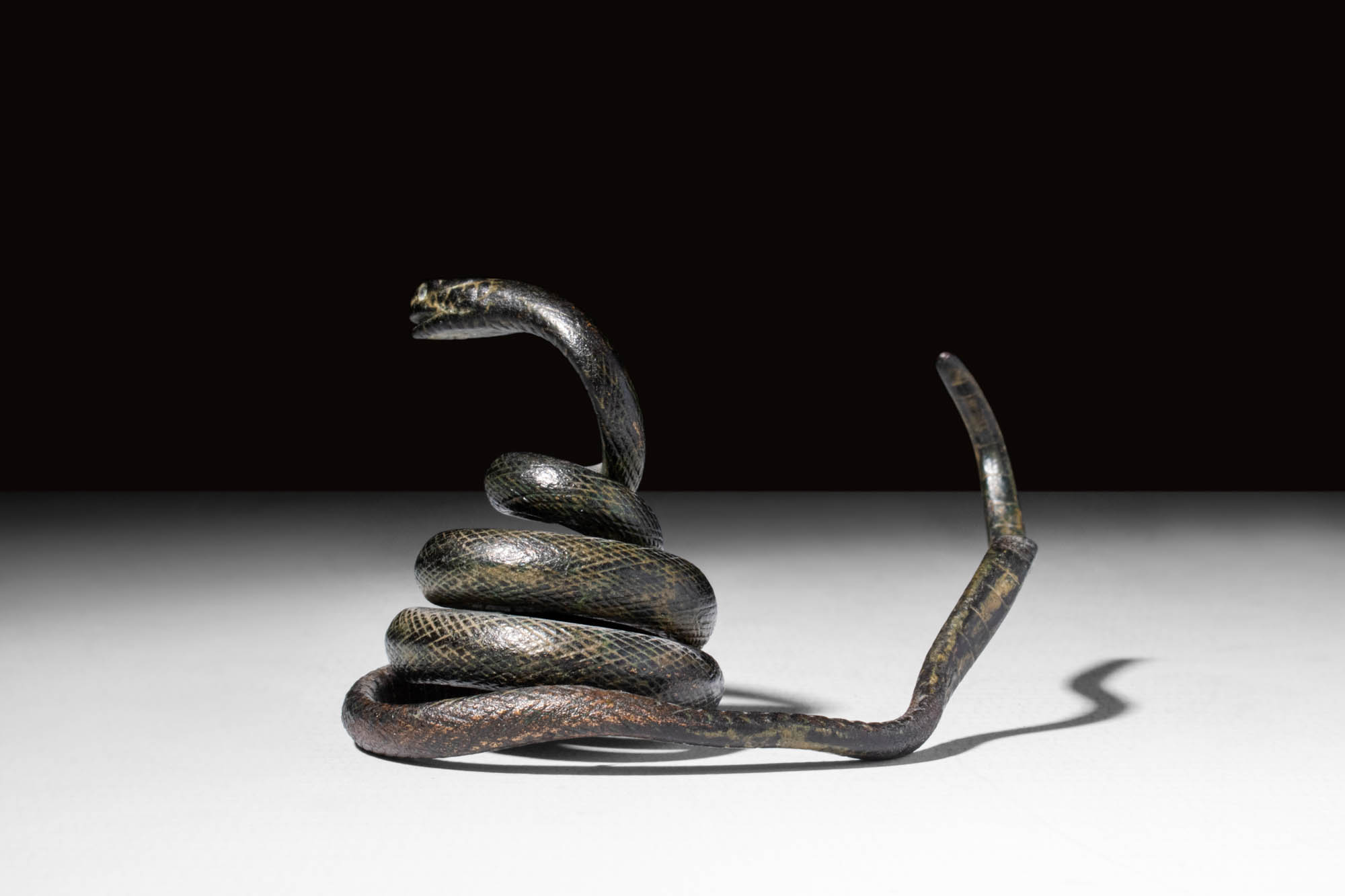 EGYPTIAN LATE PERIOD BRONZE SNAKE SCULPTURE - Image 2 of 2