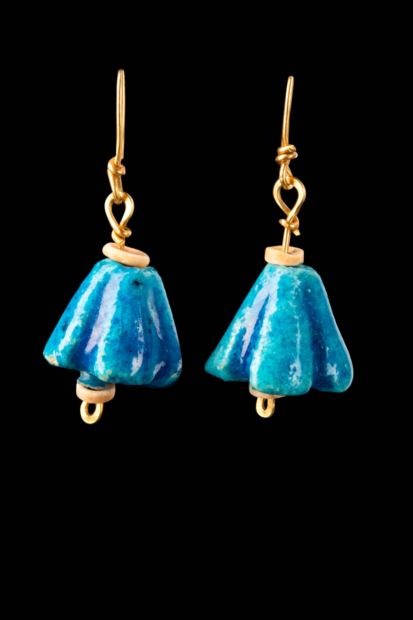 EGYPTIAN BLUE FAIENCE LOTUS BLOSSOM EARRINGS