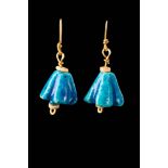 EGYPTIAN BLUE FAIENCE LOTUS BLOSSOM EARRINGS