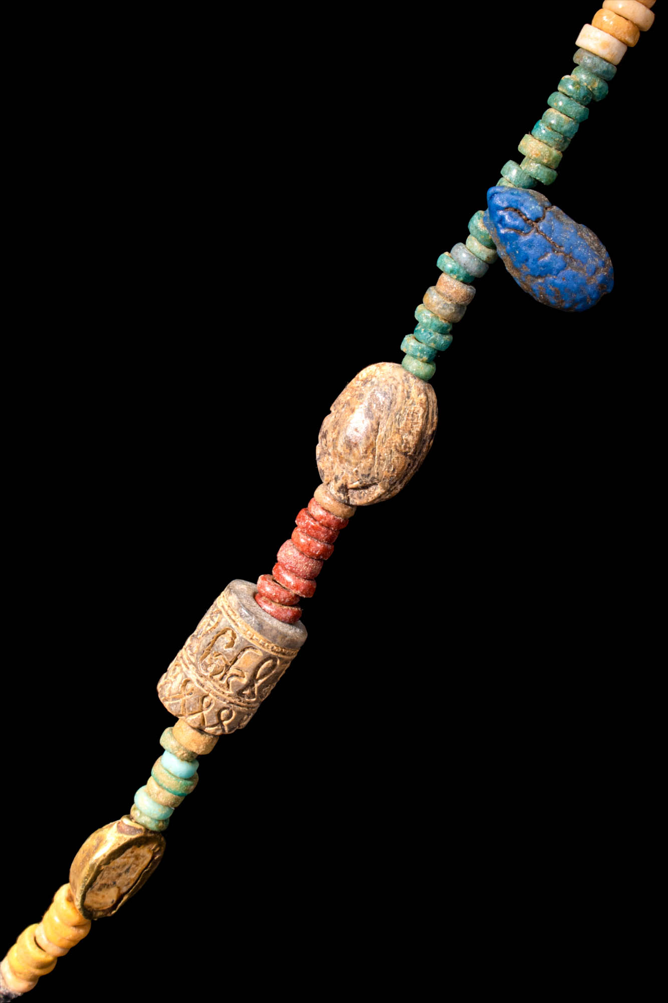 EGYPTIAN FAIENCE NECKLACE WITH RARE SCARABS - Image 4 of 8