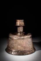 RARE SELJUK GILDED BRONZE CANDLESTICK DECORATED WITH KUFIC INSCRIPTION
