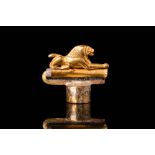 EGYPTIAN GOLD BEAD WITH RECUMBENT LION