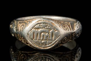 MEDIEVAL SILVER RING WITH PSEUDO KUFIC INSCRIPTION