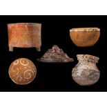 COLLECTION OF FIVE CHINESE NEOLITHIC TO HAN DYNASTY TERRACOTTA PIECES