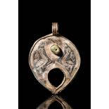 FATIMID CRESCENT MOON PENDANT WITH TURQUOISE CABOCHON