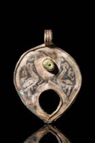 FATIMID CRESCENT MOON PENDANT WITH TURQUOISE CABOCHON