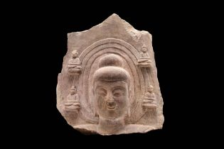 CHINESE MING DYNASTY STONE BUDDHA HEAD WITH HALO