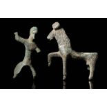 CELTIC BRONZE STATUETTES OF HORSE AND RIDER