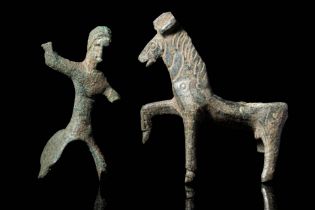 CELTIC BRONZE STATUETTES OF HORSE AND RIDER