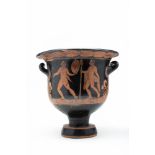 APULIAN RED-FIGURE BELL KRATER WITH SATYR AND DIONYSUS