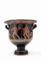 APULIAN RED-FIGURE BELL KRATER WITH SATYR AND DIONYSUS