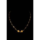 BYZANTINE GOLD NECKLACE WITH TWO DISC SHAPED MEDALLIONS