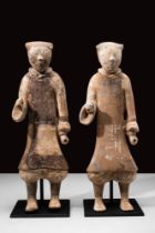 PAIR OF CHINESE HAN DYNASTY TERRACOTTA WARRIORS