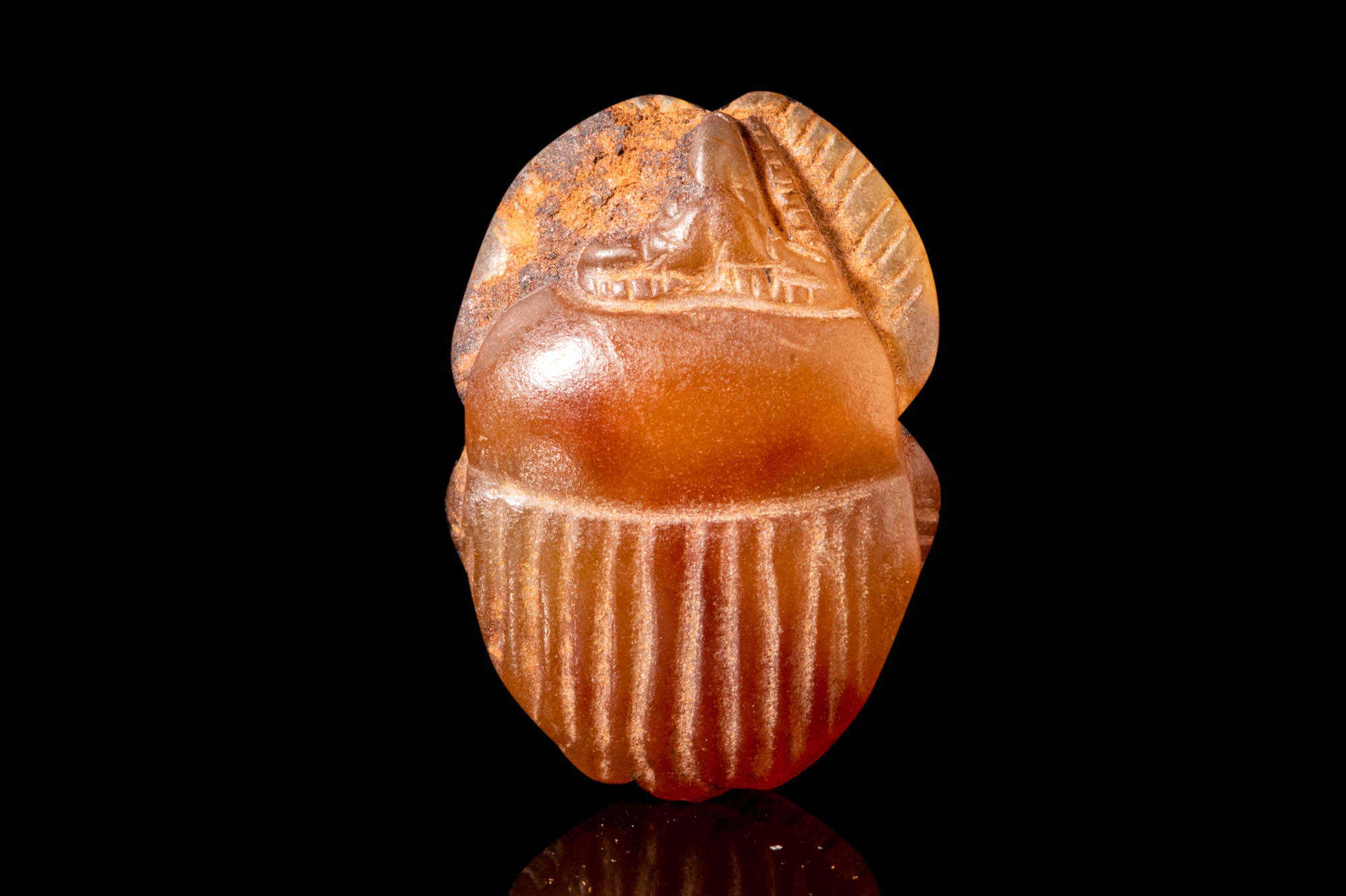 EGYPTIAN CARNELIAN SCARAB WITH RAM HEAD AMULET