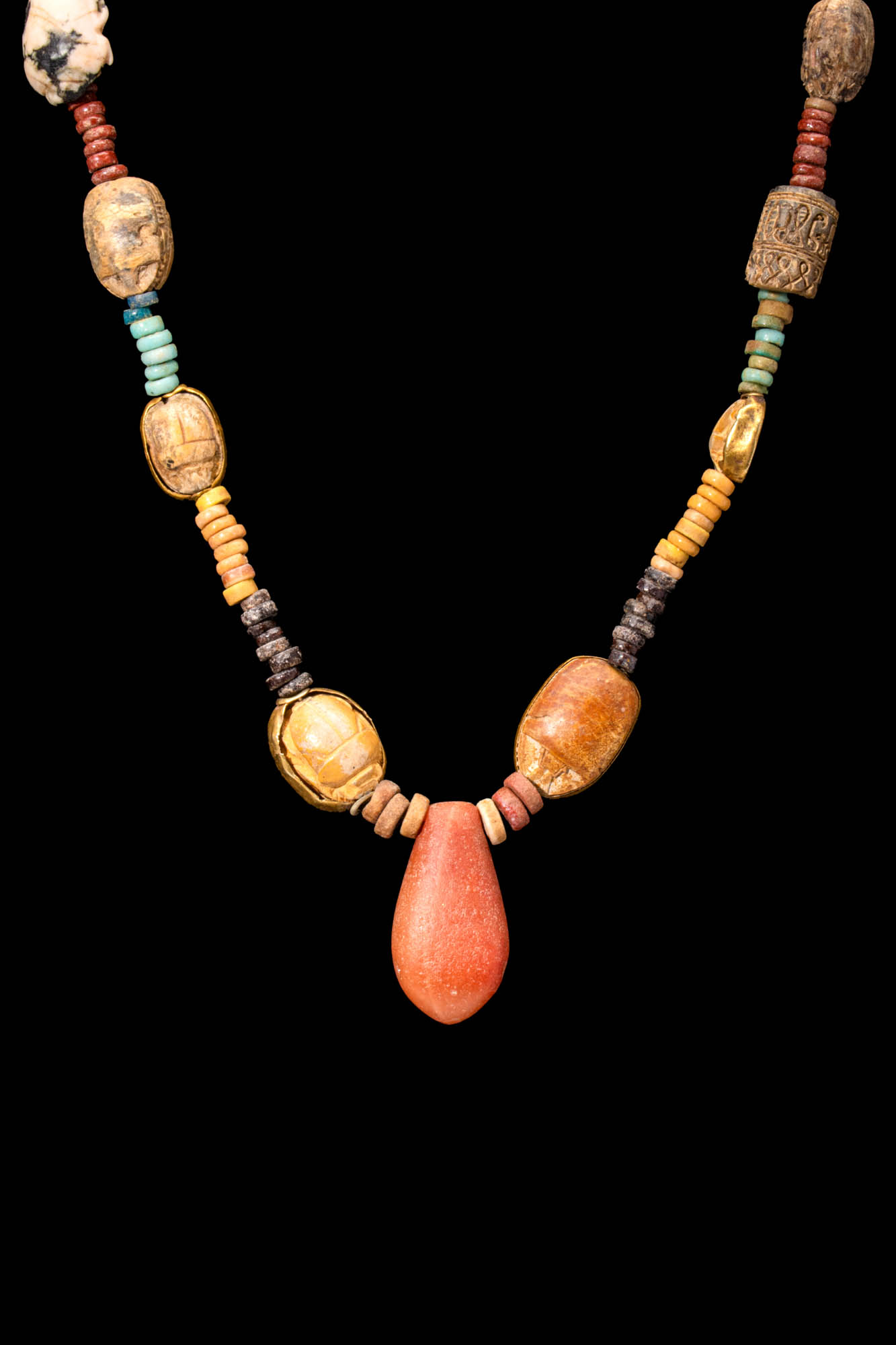 EGYPTIAN FAIENCE NECKLACE WITH RARE SCARABS - Image 5 of 8