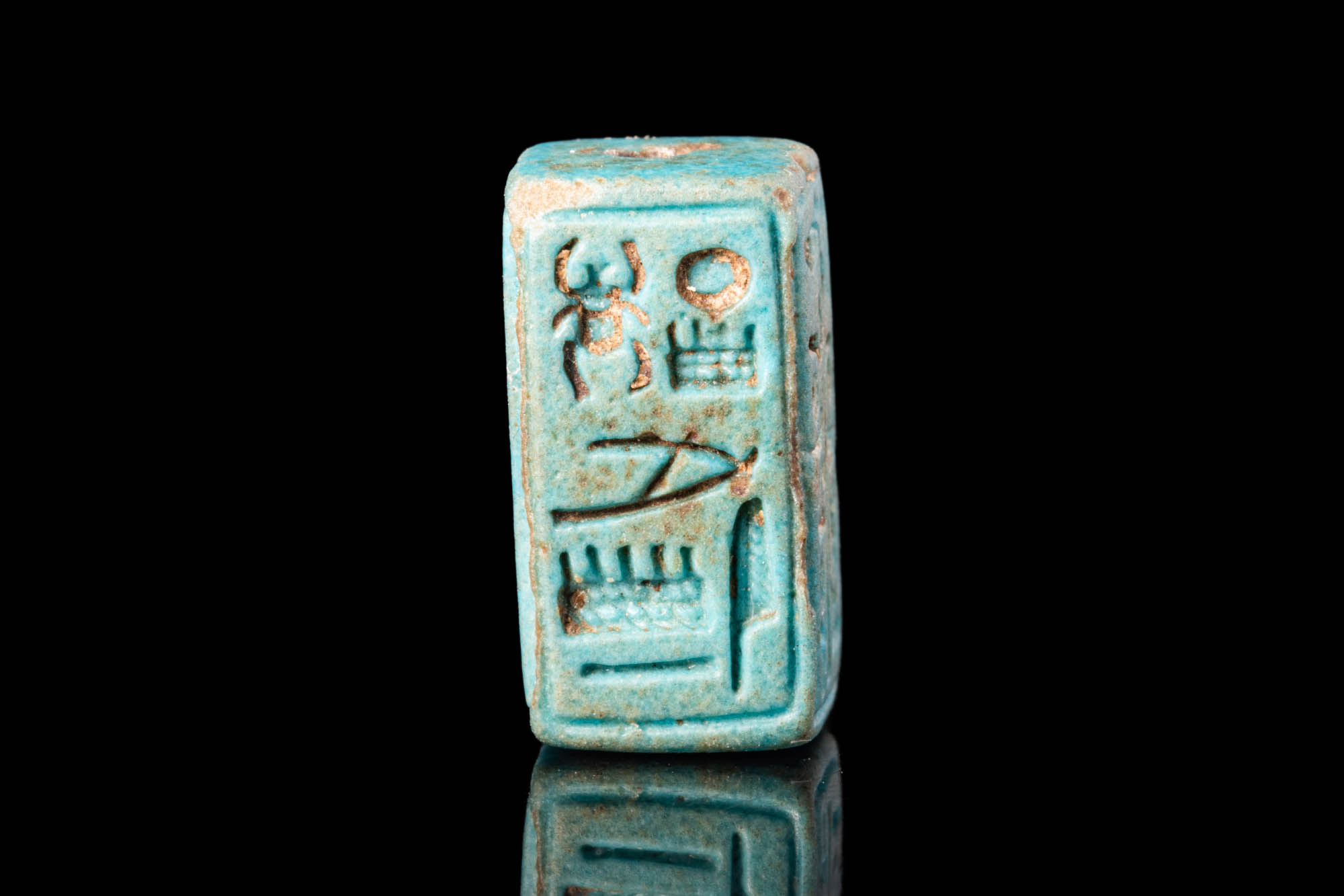 EGYPTIAN FAIENCE CUBOID SEAL WITH FOUR SIDES INSCRIBED - Image 2 of 3