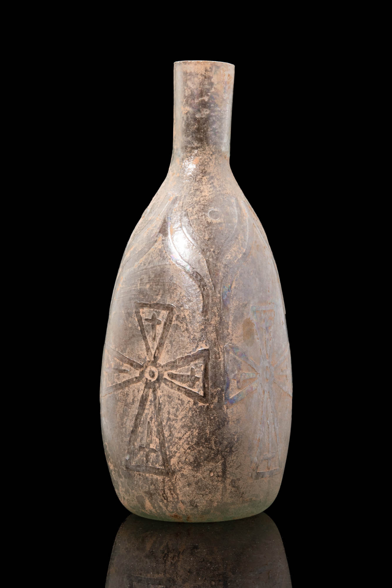 BYZANTINE GLASS BOTTLE WITH FOUR CROSSES - Image 2 of 5