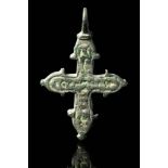 BYZANTINE BRONZE INSCRIBED CROSS PENDANT