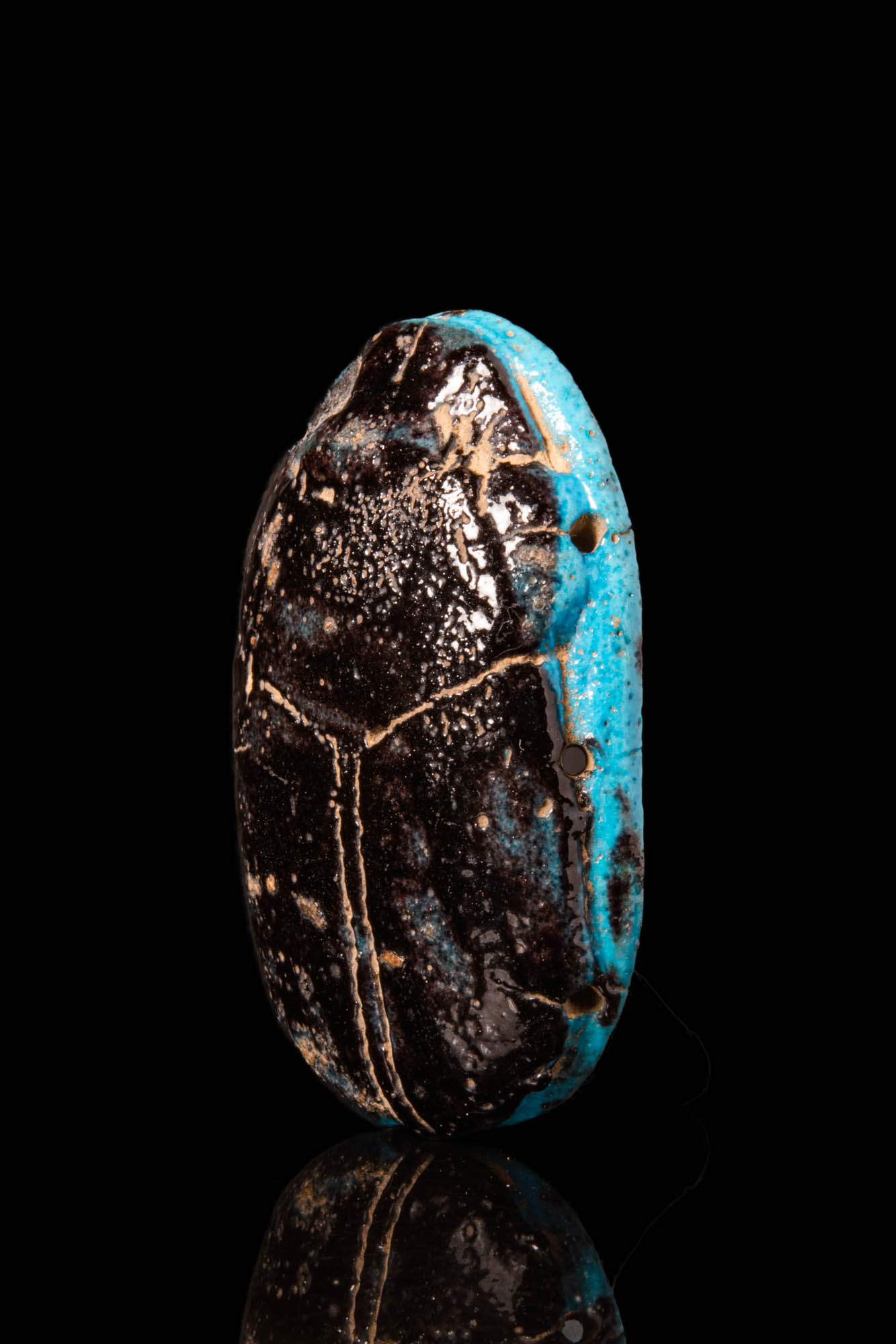 EGYPTIAN FAIENCE FUNERARY SCARAB - Image 3 of 4
