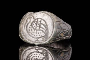 BYZANTINE BRONZE RING WITH A DOVE