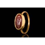 ROMAN INTAGLIO DEPICTING NIKE IN GOLD RING