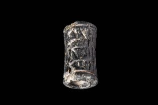 EGYPTIAN CYLINDER STAMP SEAL IN BLACK HARD STONE