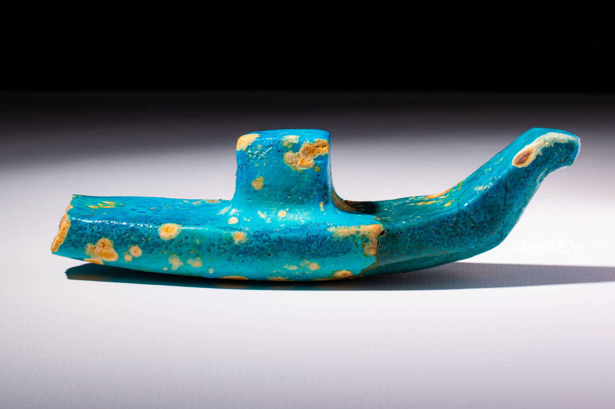 EGYPTIAN FAIENCE FUNERARY MODEL BOAT FRAGMENT