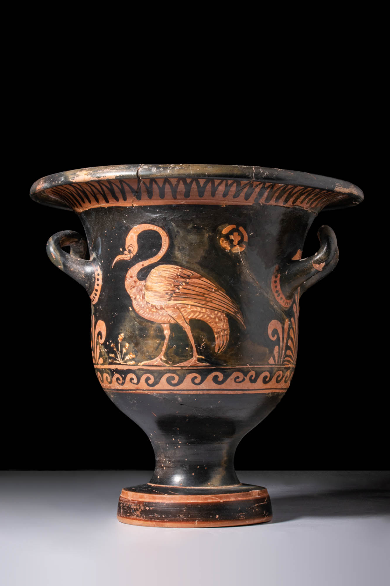 RARE GREEK APULIAN RED-FIGURE BELL KRATER WITH SWAN - Image 3 of 6