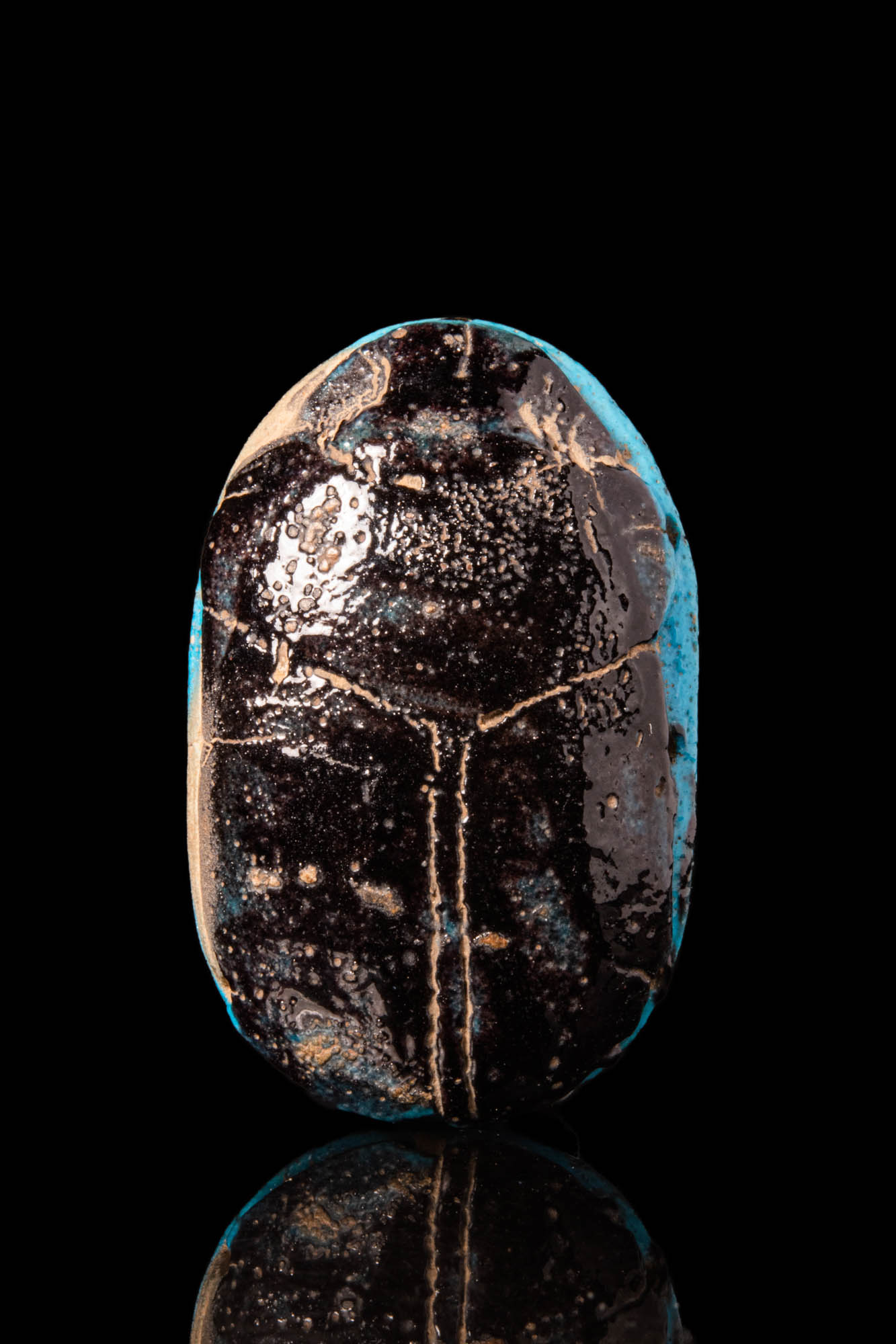 EGYPTIAN FAIENCE FUNERARY SCARAB - Image 2 of 4