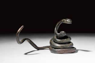 EGYPTIAN LATE PERIOD BRONZE SNAKE SCULPTURE