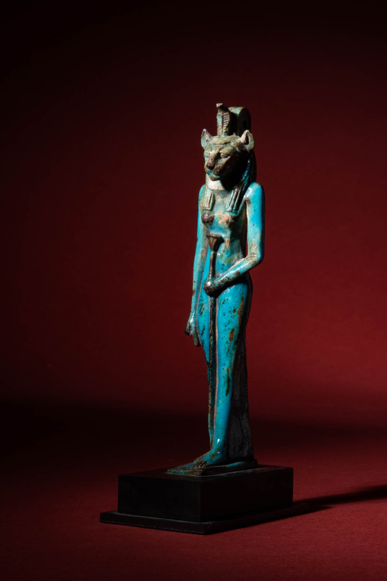 TALL EGYPTIAN FAIENCE STATUETTE OF THE GODDESS SEKHMET