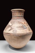 EGYPTIAN NEW KINGDOM COBALT BLUE PAINTED JAR DEPICTING A FISH