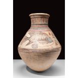 EGYPTIAN NEW KINGDOM COBALT BLUE PAINTED JAR DEPICTING A FISH