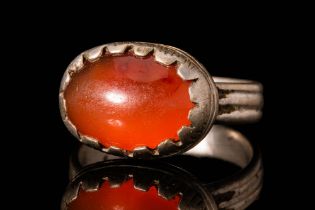 BYZANTINE SILVER RING WITH RED CARNELIAN CABOCHON