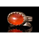 BYZANTINE SILVER RING WITH RED CARNELIAN CABOCHON