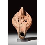 ROMAN REDWARE OIL LAMP WITH CHI-RHO