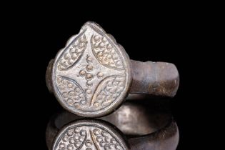 MEDIEVAL BRONZE RING WITH SHIELD SHAPED BEZEL