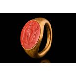 ROMAN GOLD FINGER RING WITH JASPER INTAGLIO OF OSIRIS