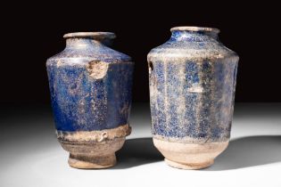 PAIR OF SELJUK BLUE GLAZED VESSELS