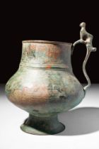 MEDIEVAL SELJUK BRONZE JUG WITH ANIMAL SHAPED HANDLE