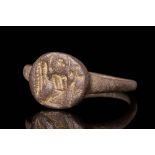 BYZANTINE BRONZE FINGER RING WITH BEZEL DEPICTING AN ANGEL