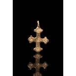 BYZANTINE BRONZE CROSS PENDANT REPRESENTING THE FIVE WOUNDS OF CHRIST