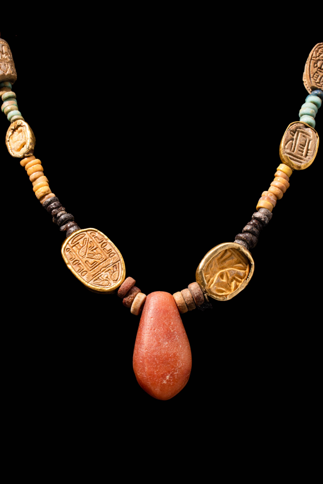 EGYPTIAN FAIENCE NECKLACE WITH RARE SCARABS - Image 8 of 8