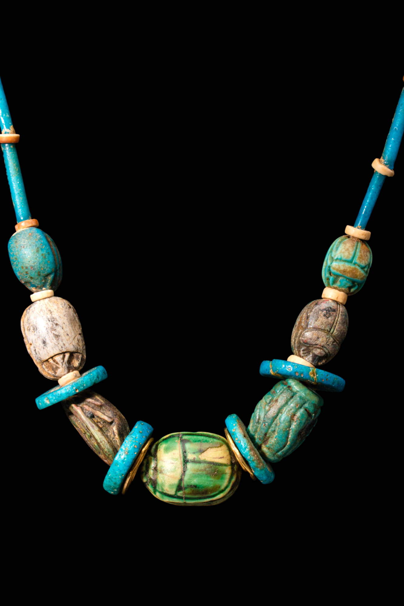 EGYPTIAN FAIENCE NECKLACE WITH RARE SCARABS - Image 4 of 7