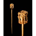 LARGE HELLENISTIC GOLD PIN WITH HARPOCRATES