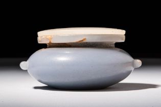 EGYPTIAN ANHYDRITE KOHL VESSEL WITH ALABASTER COVER