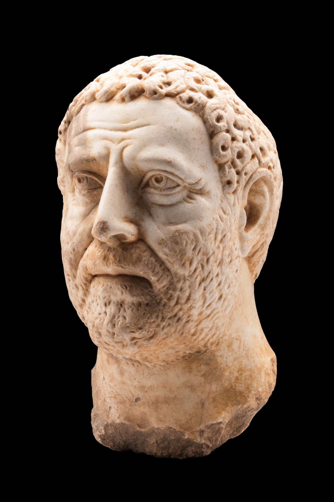 ROMAN MARBLE HEAD OF A BEARDED MAN - Image 2 of 7