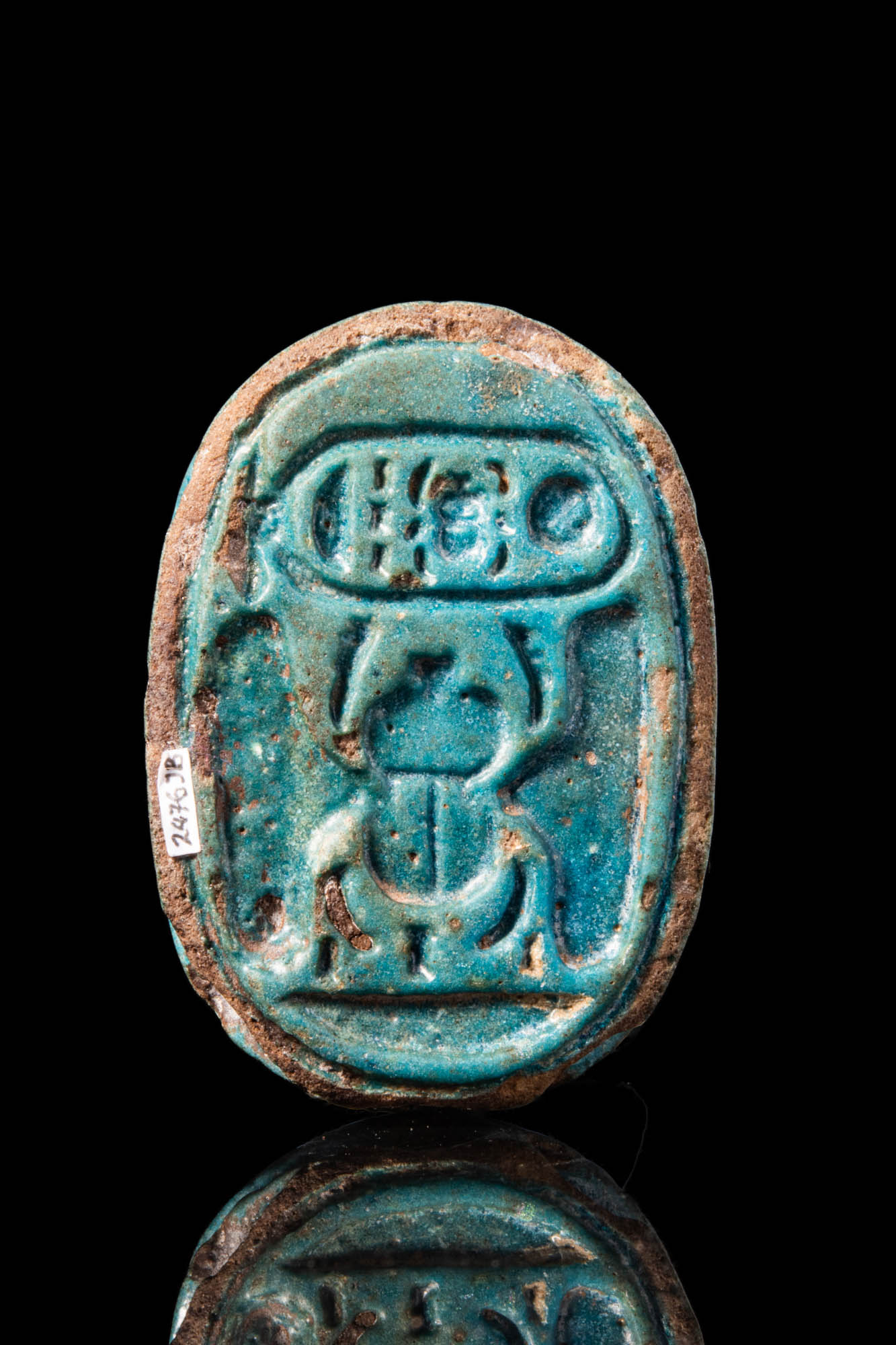 HUGE EGYPTIAN FAIENCE SCARAB WITH CARTOUCHE OF TUT - ANCH - AMON - Image 4 of 4