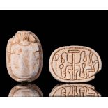 EGYPTIAN STEATITE SCARAB WITH HYKSOS PANEL